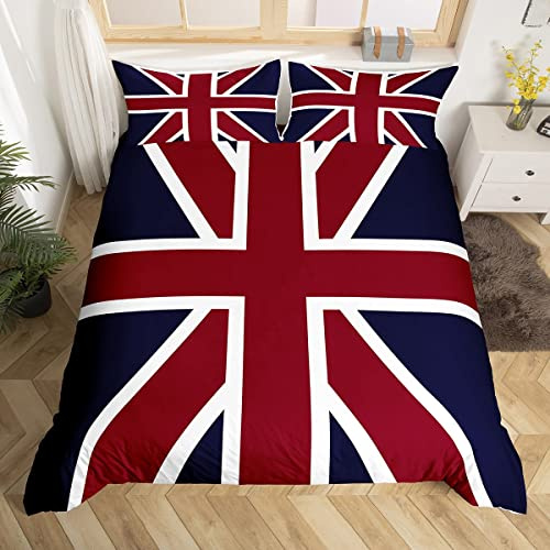 Juego de funda de edredón para niños y niñas, diseño de bandera de Inglaterra, color rojo y azul marino, funda de edredón de microfibra suave, tamaño doble, 3 piezas