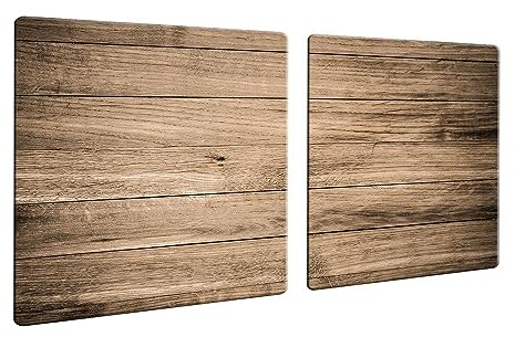 Herdabdeckplatte Abdeckung Ceranfeld Abdeckplatte Schneidebrett 2-Teilig 80x52 Bretter Holz Braun Spritzschutz Glasplatte Ceranfeldabdeckung Schutz Herdschutz Sicherheitsglas Glasschneidebrett 2x40x52