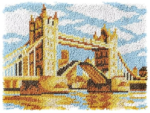 ROCKY&CHAO Latch Hook Kit London Bridge Pattern 60x40cm, Complete DIY Rug Making Craft Kits with Yarn & Canvas and Crochet Needle, Adult Craft Kits for Women, Relaxing Home Art Project