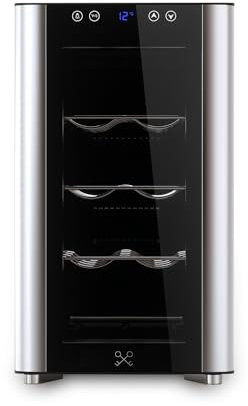 LES PETITS CHAMPS Vinoteca 8 Botellas CAVS8, Capacidad 23L, Puertas de Acero Inoxidable, Ajuste de Temperatura de 11°C a 18°C, Sistema Termoeléctrico, Iluminación LED, Anti-UV, 3 estantes