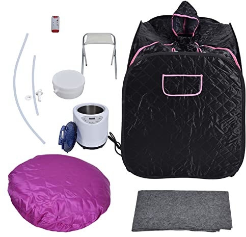 Tyenaza Sauna Intérieur Personnel, Spa De Sauna à Vapeur Portable avec Générateur De Vapeur 1000 W Et 2,6 L, Tente De Sauna Privée Pliante avec Pied De Chaise, Coussin Absorbant(EU)