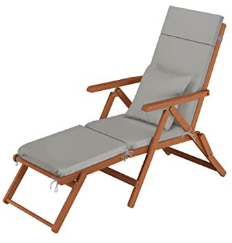 Erst-Holz Deckchair, Balkonstuhl, Klassische und robuste Balkonliege mit wählbarem Zubehör V-10-200, Ausstattung Liegestuhl:Polster grau + Kissen