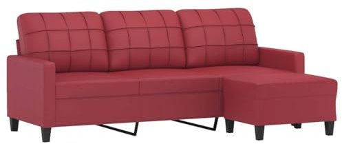 vidaXL Sofa 3 Sitzer, Couch mit Fußhocker, Liegesofa für Wohnzimmer, Polstersofa Sessel Relaxsofa Loungesofa Relaxcouch TV Sofa, Weinrot Kunstleder