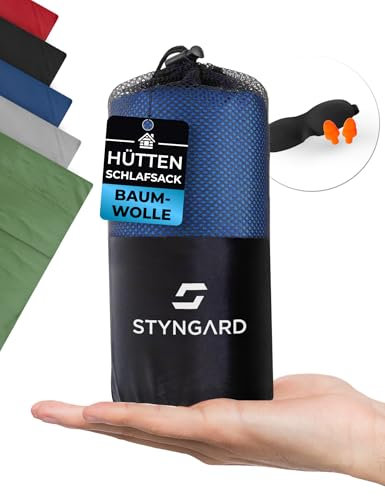 STYNGARD 2in1 Hüttenschlafsack Baumwolle Leicht - Dünnes Schlafsack Inlett Baumwolle (100%) - Reiseschlafsack kleines Packmaß und weicher Komfort Modell Valencia