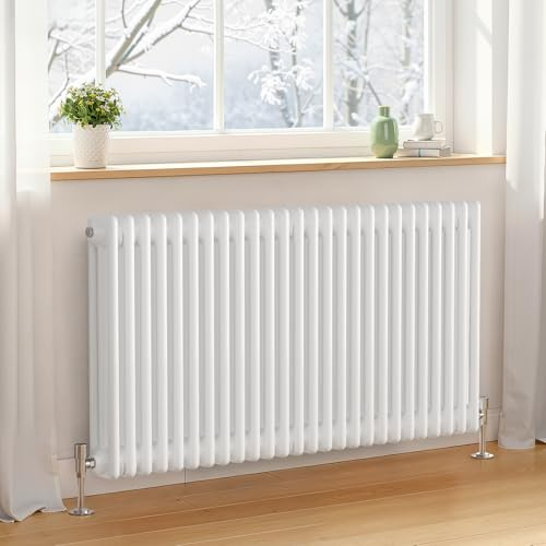 Heilmetz Triple Column Radiator 600 x 1190 mm White | Horizontal Design Radiator, 5258 BTU / 1541 W, G1/2 Connections, Cast Iron Style for UK Central Heating