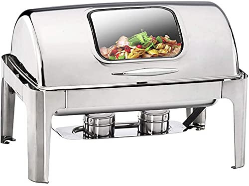 DLAZUM 9-Liter-Rolltop-Chafing Dishes und Buffetwärmer aus Edelstahl in voller Größe, komplettes Set mit Lebensmittelpfanne, Wasserpfanne und Brennstoffhaltern für Hochzeitsfeiern