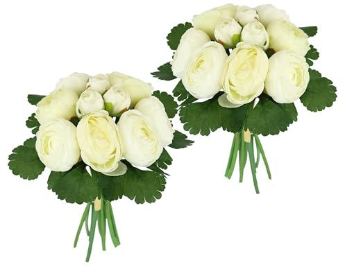 Künstliches Bouquet aus Ranunkeln Strauß Kunstblumenstrauß Seidenblumen Blumenbouquet Blumenstrauß Blumenarrangements Blumenbusch Ranunkeln Kunstblumen Blumensträuße Unechte Blumen Hochzeit, creme