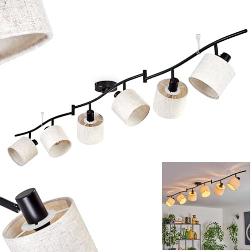 HOFSTEIN Deckenleuchte Bassagoda, verstellbare Deckenlampe aus Metall/Leinen/Stoff in Schwarz/Natur/Weiß, Leuchte im Boho/skandinavischen Design (Ø 12 cm), 6 x E14, Wohnzimmer, Esszimmer, Schlafzimmer
