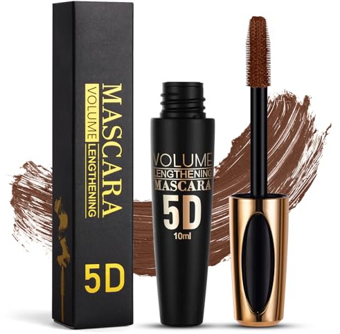 5D Silk Fiber Eyelash Mascara, Brown Volume Mascara med mjuk mascaraborste, Långvarig vattentät mascara utan fläckar med False Lash Effect