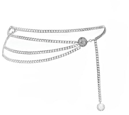 YIMAIWLX gürtel Damen Frauen Mode Gürtel Hüfte Hohe Taille Gold Silber Schmale Metallkette Chunky Fransen Kristall Diamant Taille Kette Korsett Kette Gürtel-Silber