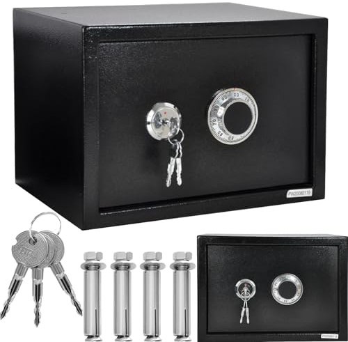 ALSTEN TECH Tresor Möbeltresor Safe Schranksafe Geldschrank Schwarz | Mechanisches Kombinationsschloss + Doppelbartschloss Wandtresor 35x25x25cm 10KG