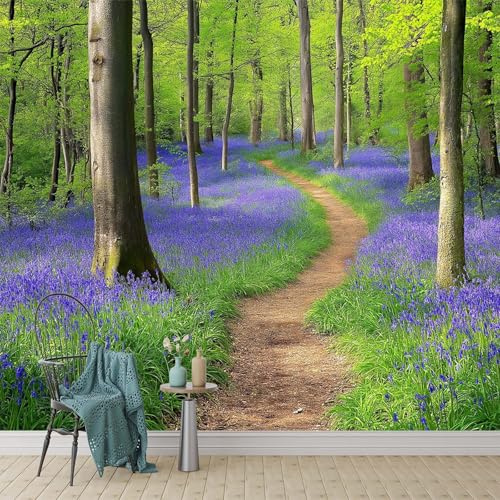 Generico Fotomurali Carta da Parati Fotografica Decorazione Sentiero Nella Foresta Di Campagna TNT Premium Stampa Artistica Poster Piante Della Foresta Giacinti 300 x 210 cm Fotomurale per Soggiorno