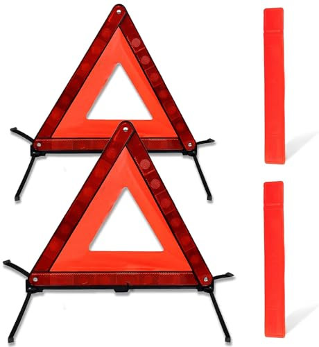 Huamirra Triangle de Signalisation,2 Triangles de Signalisation pour Voitures, avec Boîte de Rangement, Pliable, pour Panneaux D'avertissement, Montage Rapide, Gadget de Dépannage en Cas D'accident