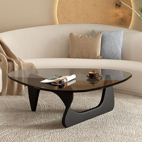 ZYFBD Table Basse Triangulaire en Verre Trempé et Bois - Design Moderne pour Salon - Plateau en Bois Massif - Meuble de Salon (91 * 65 * 40cm)