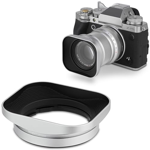 Haoge Quadratische Gegenlichtblende aus Metall für Fujifilm Fuji Fujinon XF 50 mm F2 R WR Objektiv Silber Bajonett LH-X50W auf XPro3 XT50 XT5 X-T4 X-T30 X-T3 X-E4 X-A5 X-E3 X-H2 Kamera