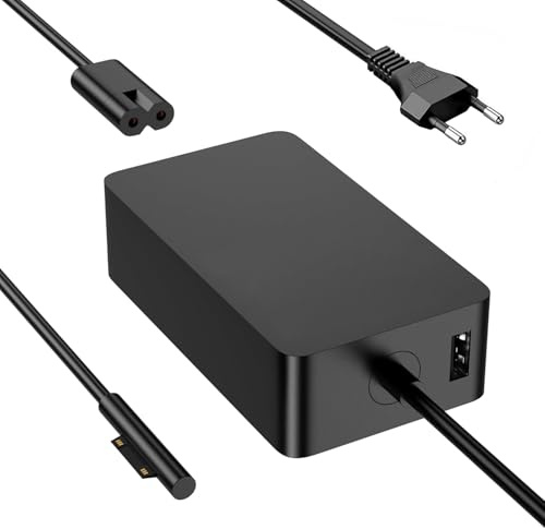 Chargeur Surface Pro 65W pour Surface Pro 11,10,9, 8, 7+, 7, 6, 5, 4, 3, X, Surface Laptop 1/2/3/4/5/6, Surface Go 4/3/2/1, Surface Book 3/2/1, avec Un USB Port
