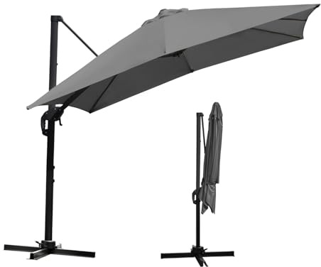 Tubiaz Sonnenschirm Ampelschirm 300 x 300 cm rechteckig Gartenschirm mit Kurbe 360° Drehbar und Kippbar,Terrassenschirm Sonnenschutz UV50+ Aluminium Marktschirm für Garten,Terrasse,Grau