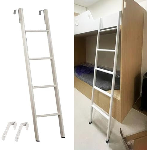 Hochbett Leiter Etagenbettleiter für Wohnheim, Loft, Wohnmobil, Metallleiter für Doppel-Etagenbetten Ohne Montage, Rutschfeste, Kurze Aufstiegsleiter mit Haken, Sicherheits-Anlegeleiter, 116–185 Cm(12