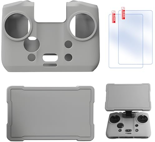 Craznick RC Pro 2 Housse de Protection en Silicone – Protection d'écran pour télécommande étui Anti-poussière Coque Souple antidérapante Film trempé Transparent HD Accessoire Gris