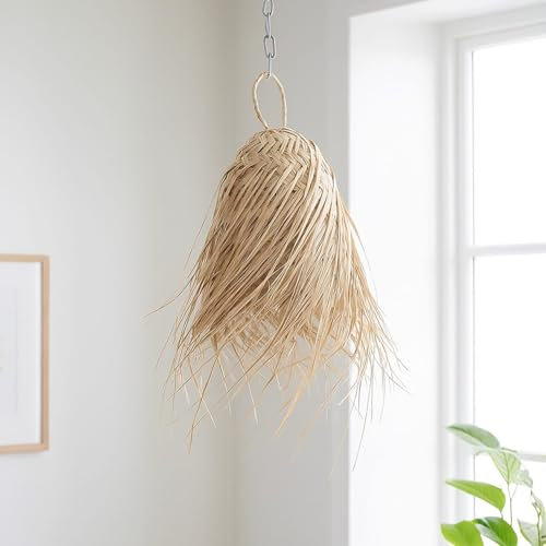 Generico Lampadario Boho in Foglia di Palma Intrecciata, Paralume Naturale Artigianale, Ø22xH26 cm, Stile Etnico per Interni ed Esterni 0906251600