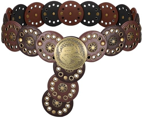 SUOSDEY Damen Western Cowgirl Scheibengürtel Vintage breiter Leder Boho Taillengürtel für Kleid