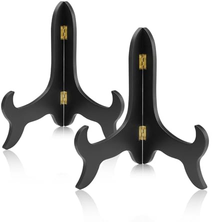 Yitexin 2 piezas soporte platos decorativos, Madera decorativa soporte platos, Vintage Expositor para Decoración de Cocina portafotos Caballetes Obras de arte (Negro, 25 cm)