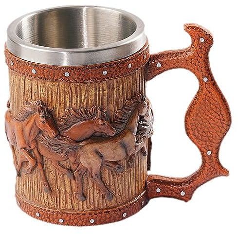 BESTYASH Tasse à Bière Viking Capacité Importante Résine Tasse Eau Créative Motif Cheval Pour Boissons Maison Design Vintage Élégant Et Robuste Usage Bar Et Quotidien