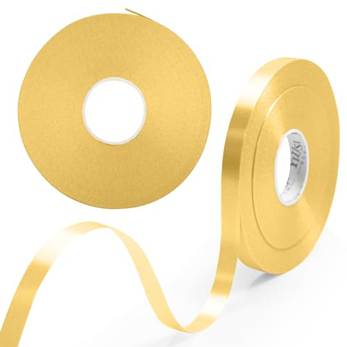 2Stück Geschenkband Gold 8mm x 50M Band, Gold Ribbon für Ballons Geschenkverpackung Luftballons Haare Valentin Geschenke Blumensträuße Hochzeit Kuchen Deco