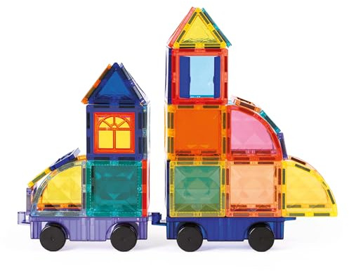 LUDI - Magnetiska fordon - 3D-byggsats - 63 magnetdelar - skapa fordon - transportfodral - från 2 år