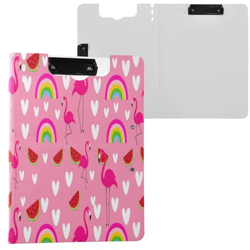 JUMBEAR Portapapeles de flamencos A4 con clips dobles, tablero plegable con tapa, organizador personal ligero adecuado para hospital, oficina, escuela, negocios, suministros de aula