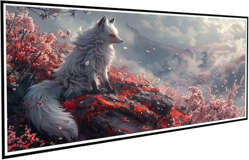 Diamond Painting Adultos, 5D Pintura Diamante flores cerezo Dibujos con Diamantes Zorros Diamond Art Punto de Cruz Diamante Lienzo 90x200cm, Manualidades Adultos, Decoracion Hogar, Regalo Mujer J2-248