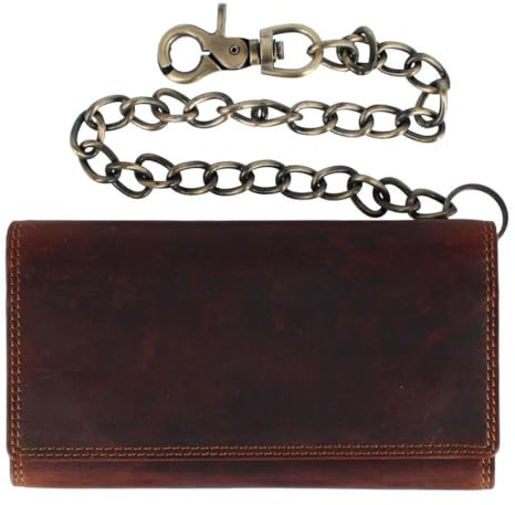 CTM Crazy Horse - Portafoglio da uomo in pelle con catena a tre ante, Marrone, one size, Trifold