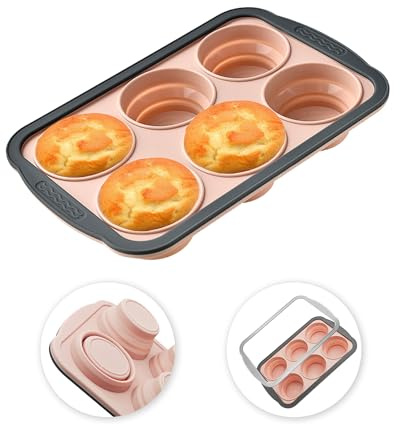 Xanthelle Muffin Backform, Muffinform Silikon mit Metallrahmen für 6 Cupcakes, Silikon Muffinförmchen Antihaft Backformen für Muffins und Cupcakes