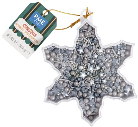 PME Cake Décorations de Noël Comestibles | Flocons de Neige Argentés (76g) | Décorations Festives pour Gâteaux, Cupcakes, Biscuits et Pâtisseries d’Hiver