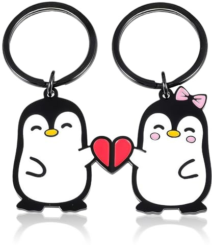 AHEJIOO Lot de 2 porte-clés pingouin, cadeau mignon pour petite et grande, pingouin, cadeau spécial pour femme, couple d'amoureux