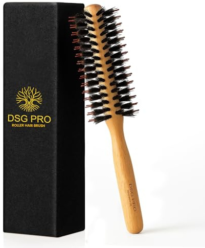 DSG PRO Roller Hair Brush – Beech Wood & Natural Boar Bristles – Long Handle Hair Brush for Detangling, Styling & Scalp Massage – Smooth, Shiny Hair for All Hair Types