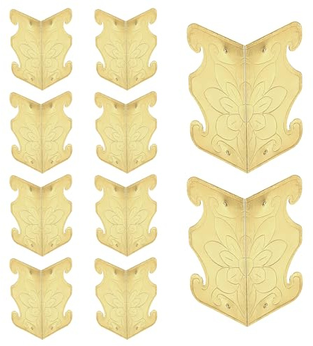 QUARKZMAN 10 Pezzi Proteggi Angoli Battiscopa, Copriangoli Decorativi Vintage In Metallo Per Mobili In Legno Tavolo Armadietto Cassetto, Giallo
