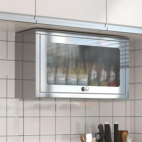 Armario Metalico Armario Pared Colgante Puerta con Apertura hacia Arriba Armario De 22 Cm De Profundidad con Aislamiento Acústico Pared De Acero Inoxidable, Garaje, Taller, Cocina(60 * 22 * 34.5cm)
