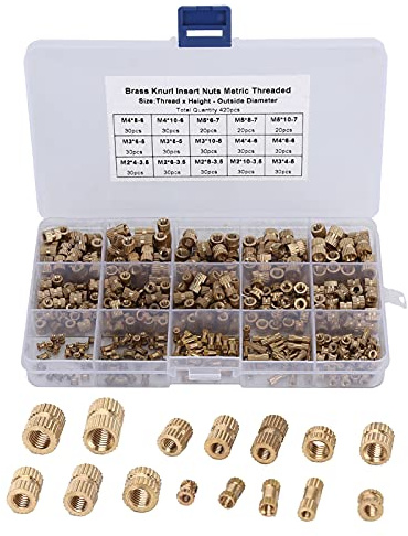 420Pcs Female Threaded Nut Brass Embedded Set Kit, M2 M3 M4 M5 Nuts for Phone Computer Toy, Premium Brass Fastening Nuts with Two Way Chamfer, Heat Wear