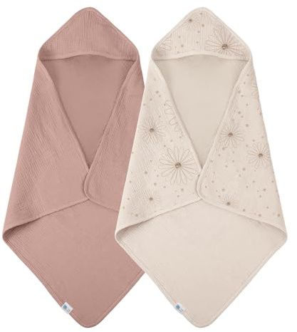 lulumoon Kapuzenhandtuch Baby Musselin Baumwolle: 76x76cm für 0-18 Monate | Oeko-Tex-zertifiziert - Baby Handtuch Kapuze weich und saugfähig hält Babys nach dem Baden warm