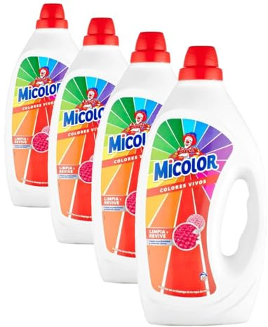 Micolor Gel Colores Vivos (30 lavados), detergente líquido para lavadora con tecnología recupera colores, jabón para ropa de color (Paquete de 4)