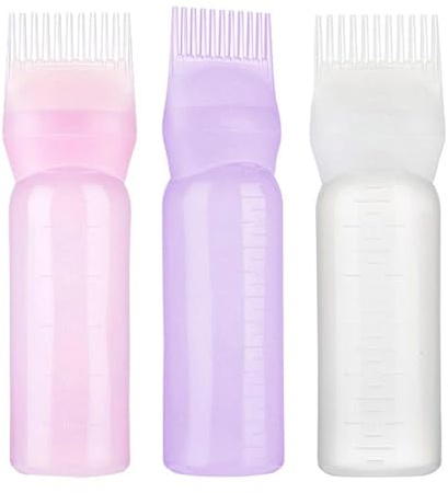3 Pièces Flacon Applicateur Soin Huile Cheveux Avec Peigne À Racines Et Échelle Graduée, Bouteille À Pression Huile Capillaire, Applicateur Peigne Racines, Brosse De Teinture De Cheveux Réutilisable