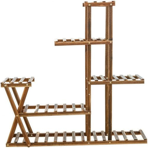 Stabiles 5-Stufiges Pflanzenregal Aus Holz – Blumentreppe Für Innen & Außen – Platzsparendes Regal Für Wohnzimmer, Balkon, Garten Oder Büro – Für Mehrere Blumentöpfe – Maße: 95x25x95 cm – Karbonisiert