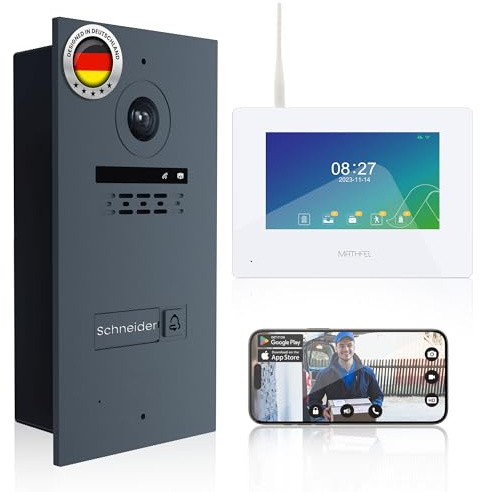 MATHFEL 2-Draht-Bus WLAN Video-Türsprechanlage – 7-Zoll Full HD Touchscreen, 170° Kamera, Funk, Gegensprechanlage für 1-Familienhaus, wetterfest IP65, Türklingel mit App-Steuerung