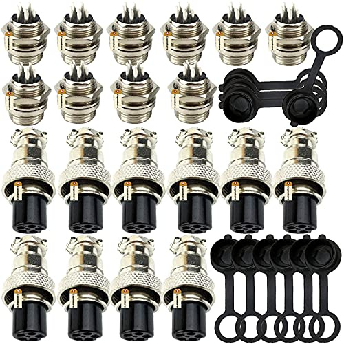 Lsgoodcare GX12-5 Pin Metal Aviation Plug Kit 5A, 10Pairs 12MM 5 Pin Aviation Connector Thread Male Female Panel Socket and 10Pcs Aviation Plugs Cap