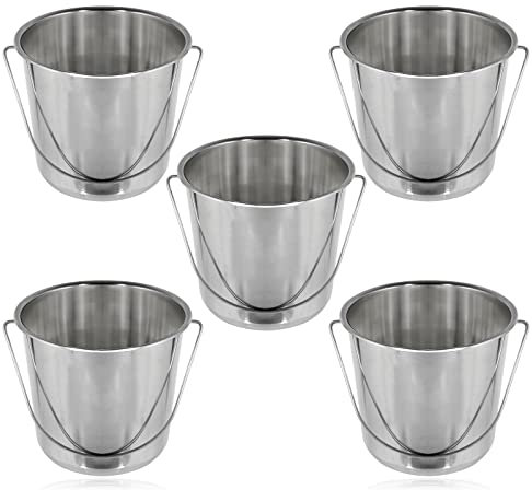 SPARES2GO 12 Litre Stainless Steel Handled Pail Bucket for Catering (Silver, Pack of 5)