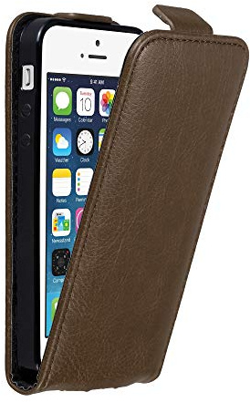 cadorabo Coque pour Apple iPhone 5 / iPhone 5S / iPhone SE en Marron CAFÉ - Housse Protection en Style Flip avec Fermoire Magnétique - Etui Poche Folio Case Cover