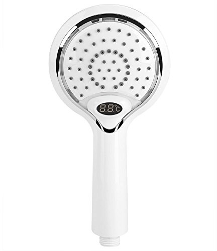 LED Duschkopf Farbwechsel Handdusche mit Digital Temperatur Anzeigen Badezimmer Zubehör (Weiß)