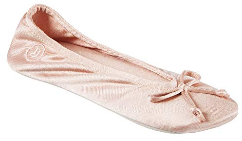 isotoner kvinnors satin ballerina toffel med rosett, mocka sula, svart, 6/7 UK, Svart, 39/40 EU