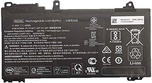RE03XL L32656-002 HSTNN-OB1C HSTNN-UB7R HSTNN-DB9A L32407-AC1 L32407-2B1 L32407-541 L32656-005 Laptop Battery Replacement for HP ProBook 430 440 445 450 455R G6 430 440 445 450 G7 Serie(11.55V 45Wh)